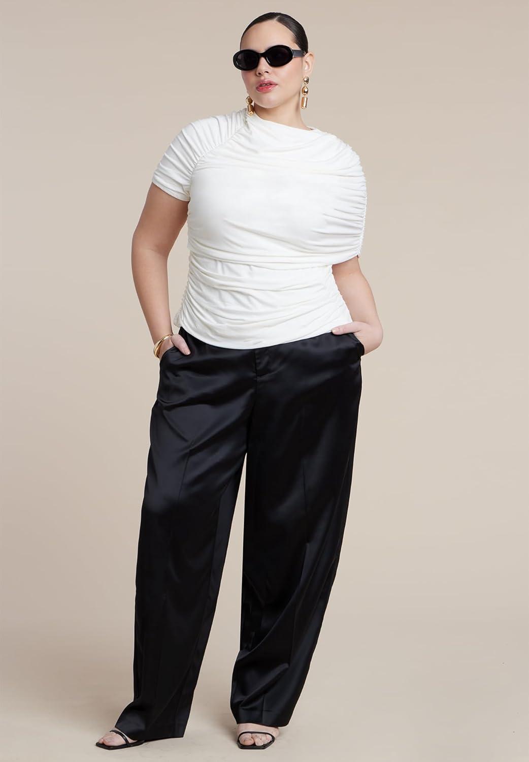 imageELOQUII Womens Plus Size Sleeve Overlay Draped TopTofu