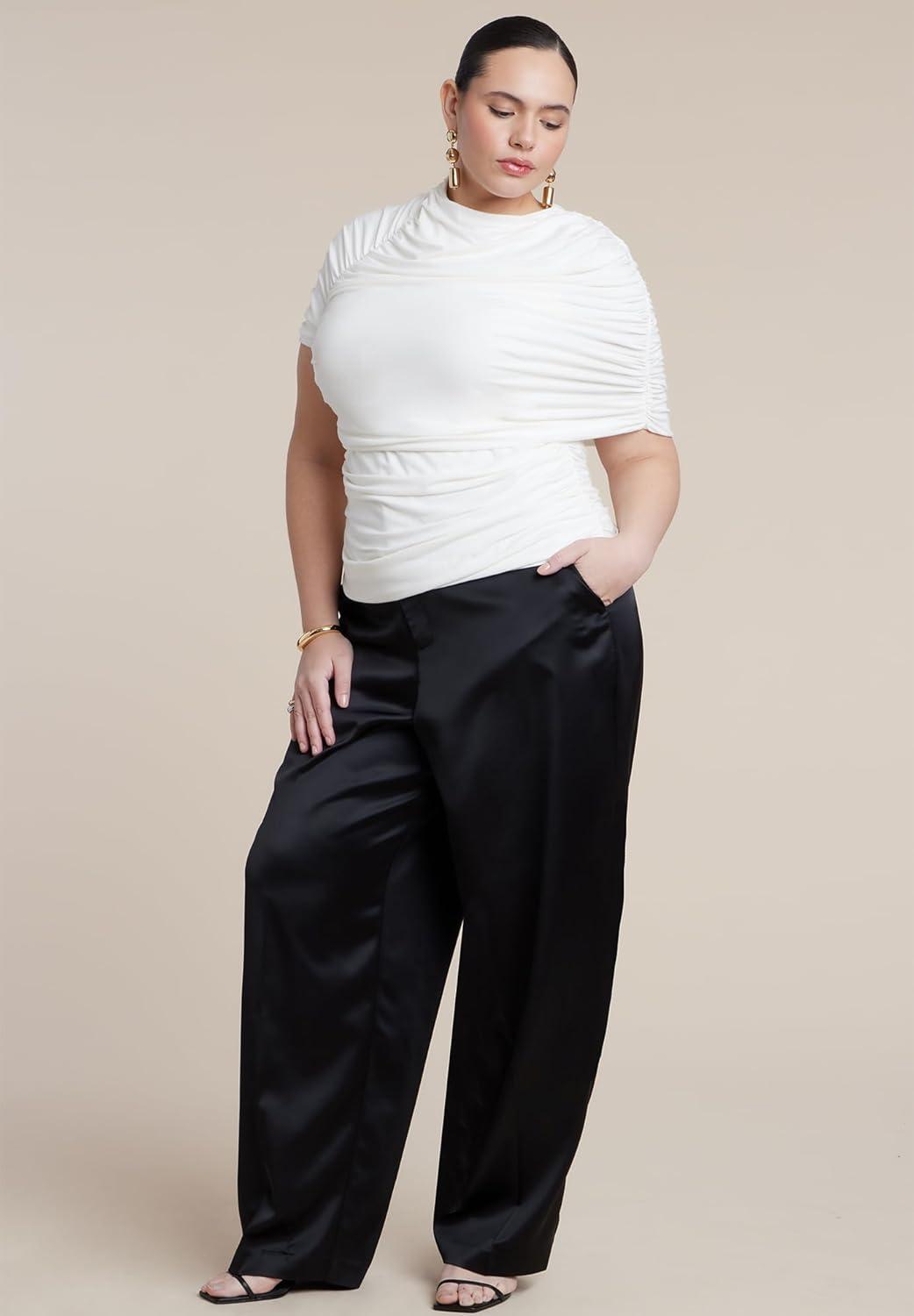 imageELOQUII Womens Plus Size Sleeve Overlay Draped TopTofu
