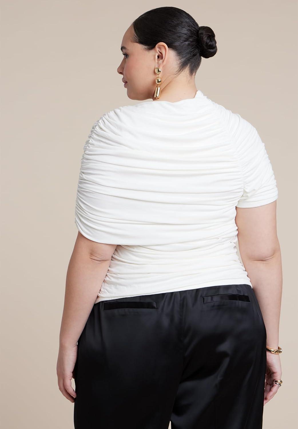 imageELOQUII Womens Plus Size Sleeve Overlay Draped TopTofu