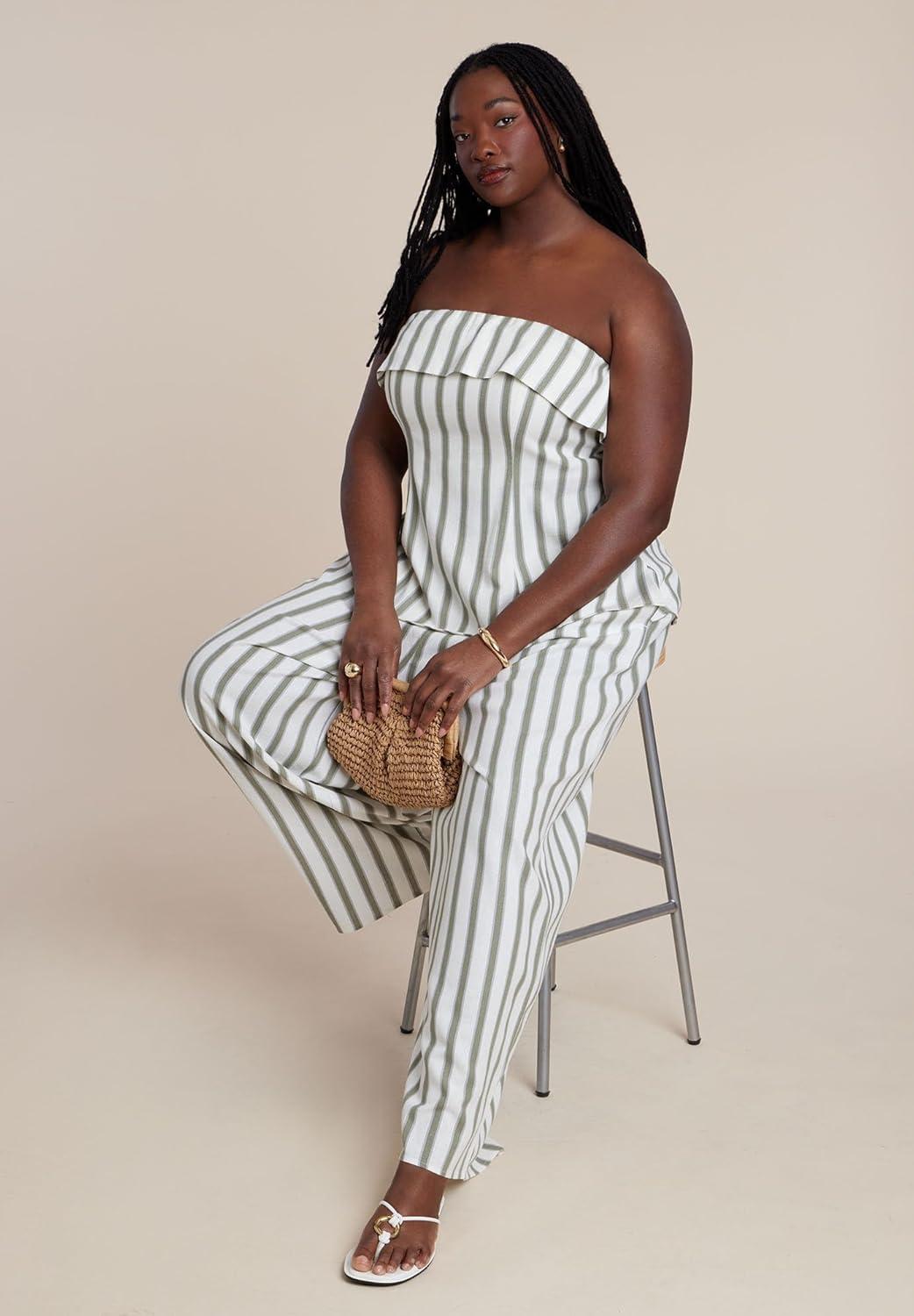 imageELOQUII Womens Plus Size Sleeveless Linen Top with Foldover