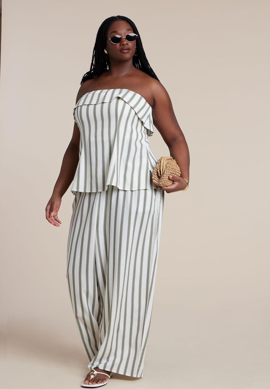 imageELOQUII Womens Plus Size Sleeveless Linen Top with Foldover