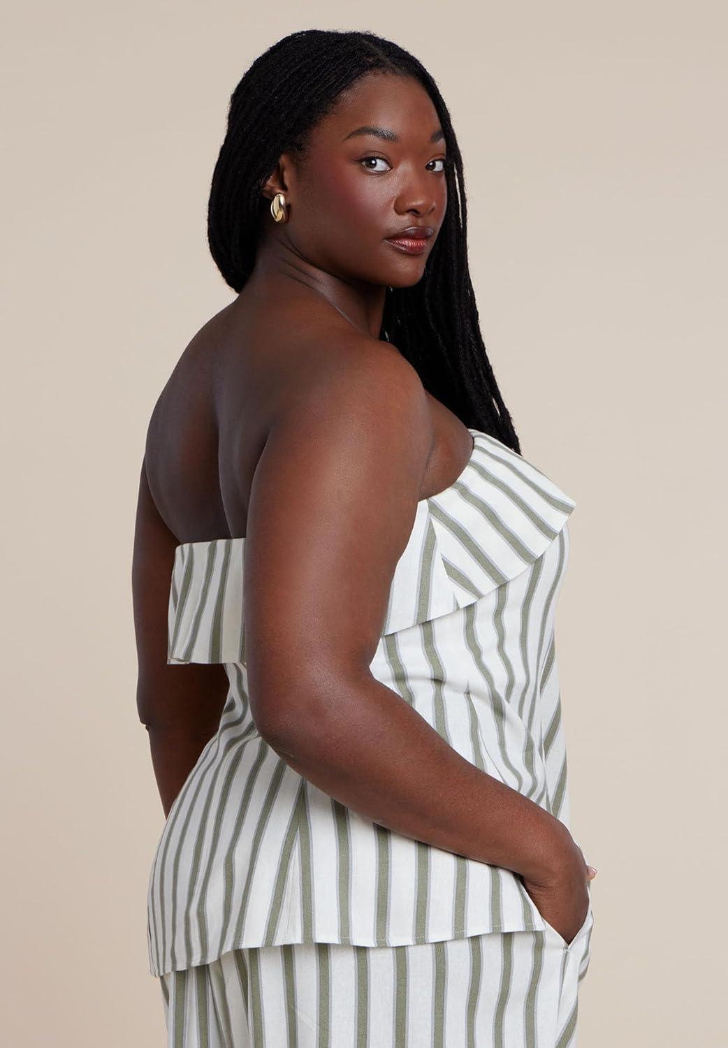 imageELOQUII Womens Plus Size Sleeveless Linen Top with Foldover