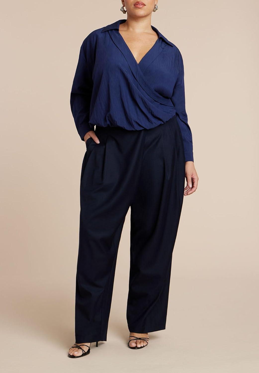 imageELOQUII Womens Plus Size Surplice Collared TopNavy Blazer