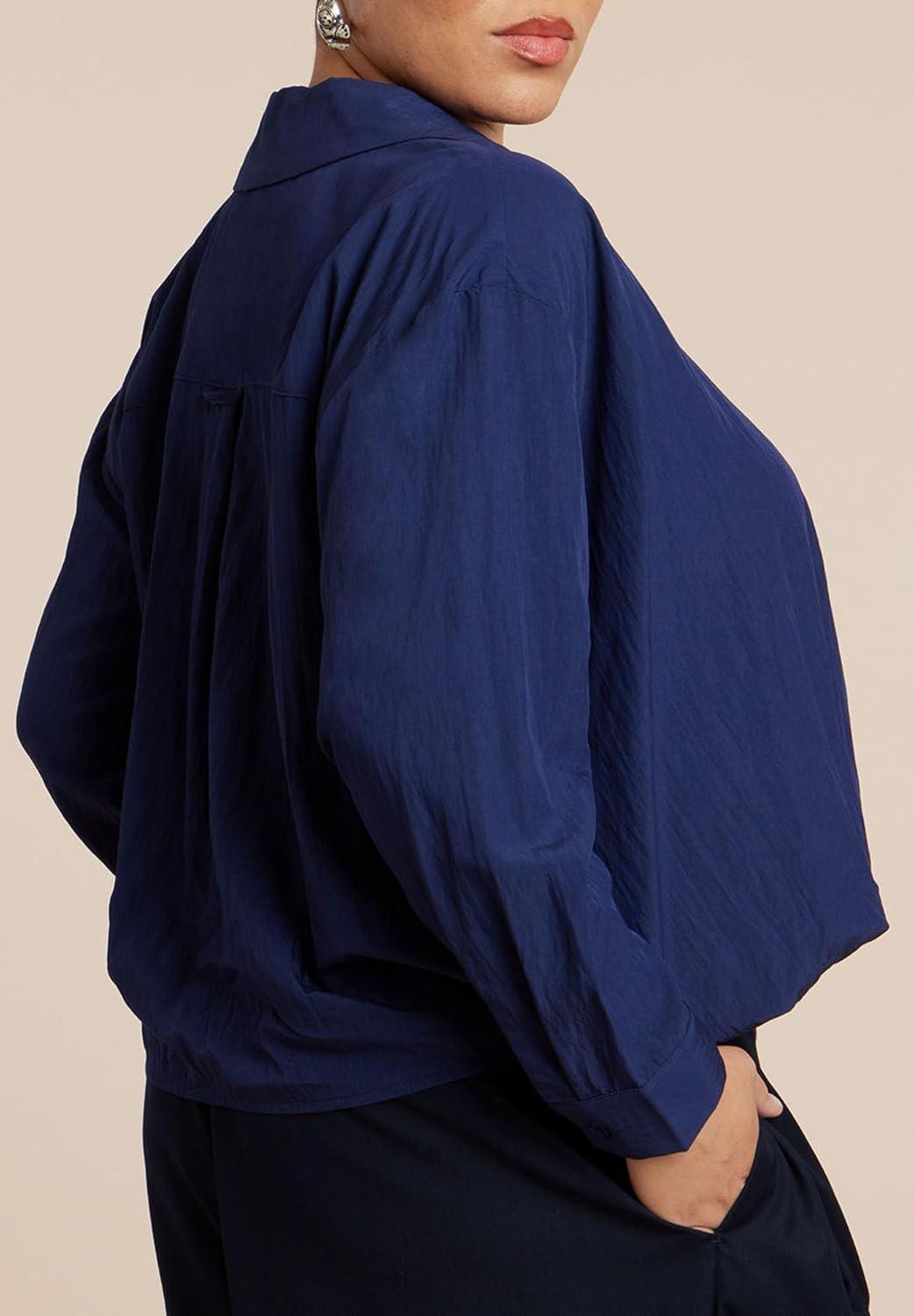 imageELOQUII Womens Plus Size Surplice Collared TopNavy Blazer