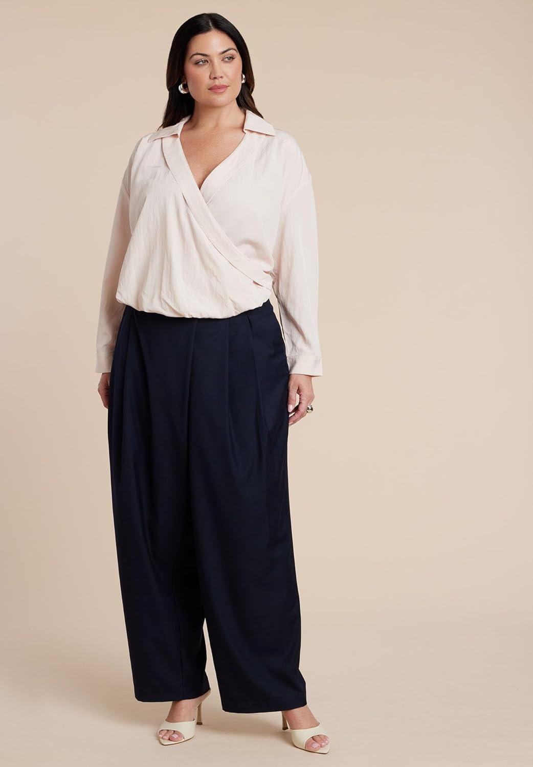 imageELOQUII Womens Plus Size Surplice Collared TopPeach Powder