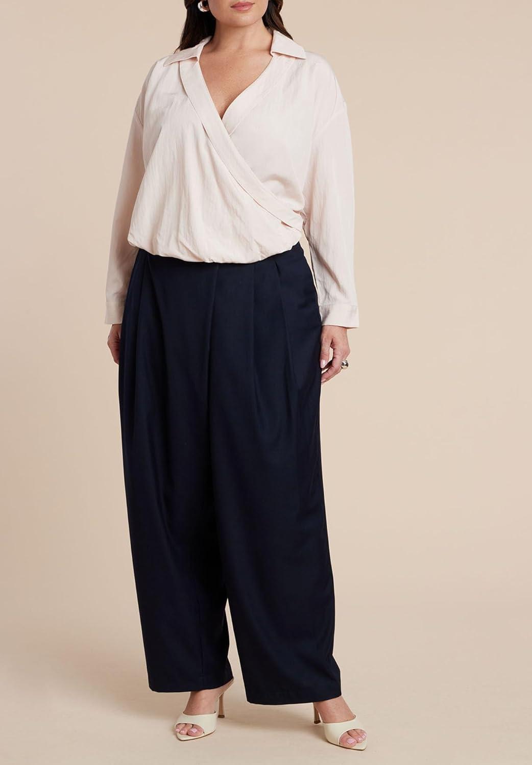 imageELOQUII Womens Plus Size Surplice Collared TopPeach Powder