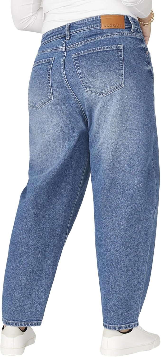 imageELOQUII Womens Plus Size The Barrel Leg JeanMedium Wash