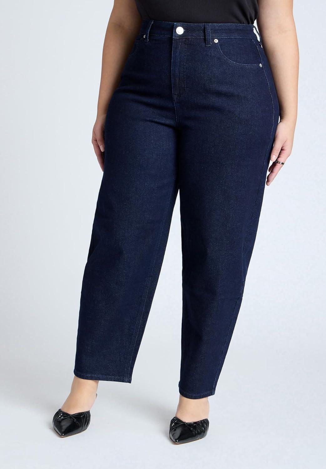 imageELOQUII Womens Plus Size The Barrel Leg JeanMedium Wash