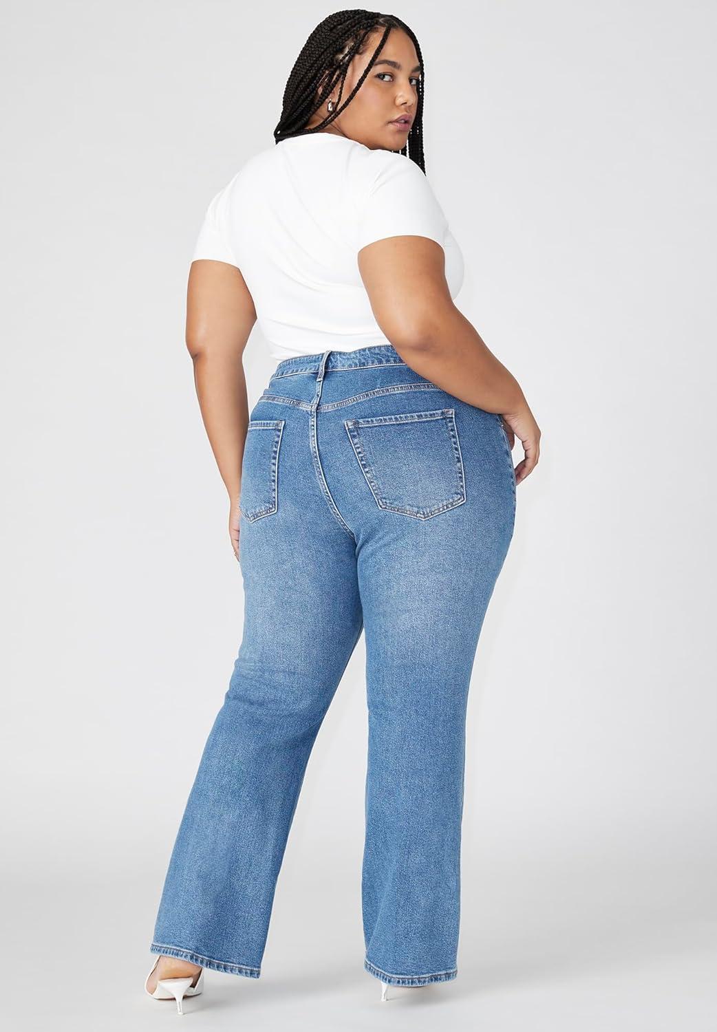 imageELOQUII Womens Plus Size The Flare Leg JeanMedium Wash Denim
