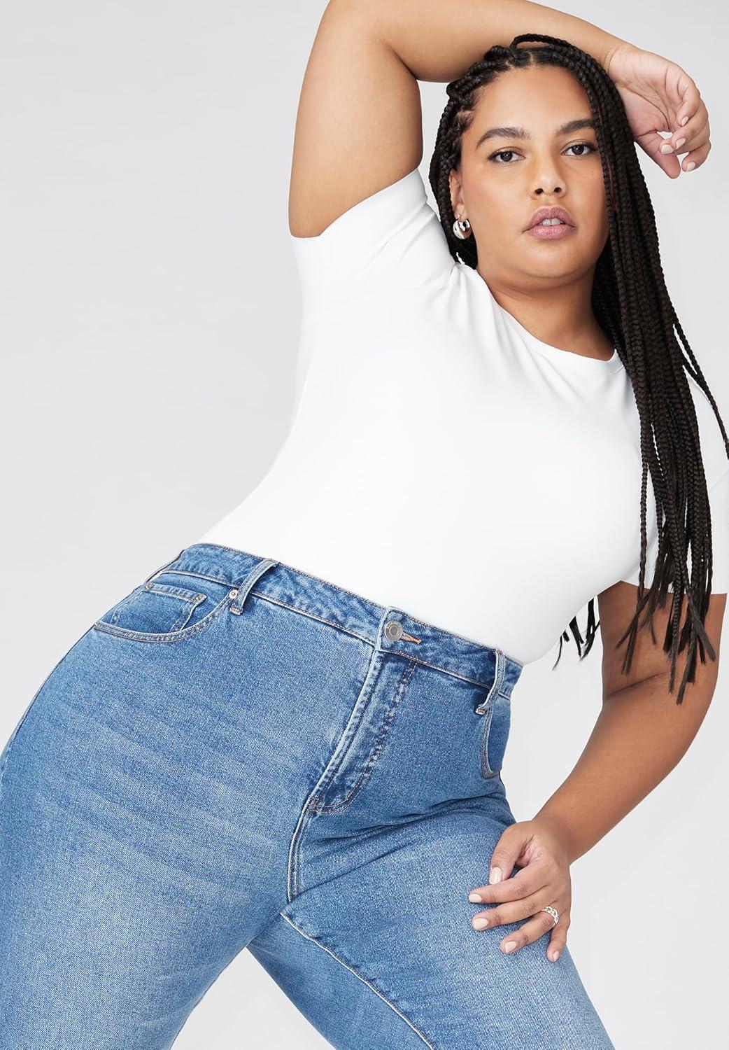 imageELOQUII Womens Plus Size The Flare Leg JeanMedium Wash Denim