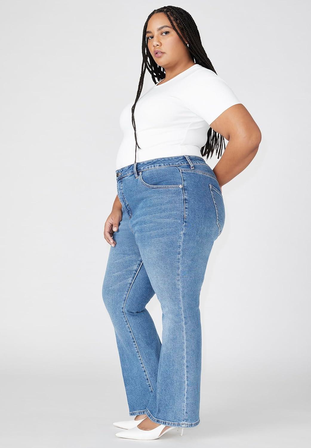 imageELOQUII Womens Plus Size The Flare Leg JeanMedium Wash Denim