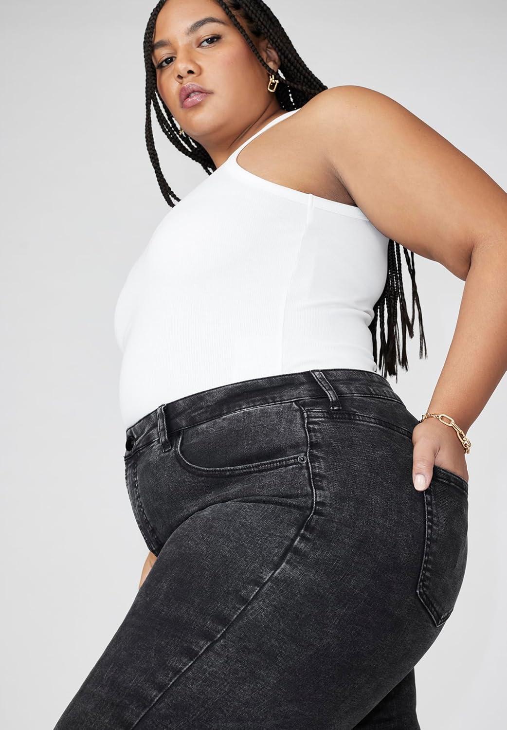 imageELOQUII Womens Plus Size The Leigh Super Stretch Slim Leg JeanVintage Black