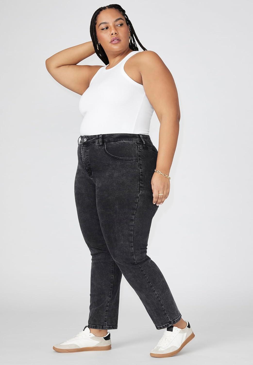imageELOQUII Womens Plus Size The Leigh Super Stretch Slim Leg JeanVintage Black