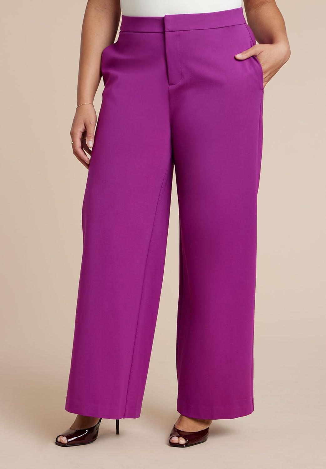imageELOQUII Womens Plus Size The Ultimate Stretch Wide Leg Work PantHollyhock