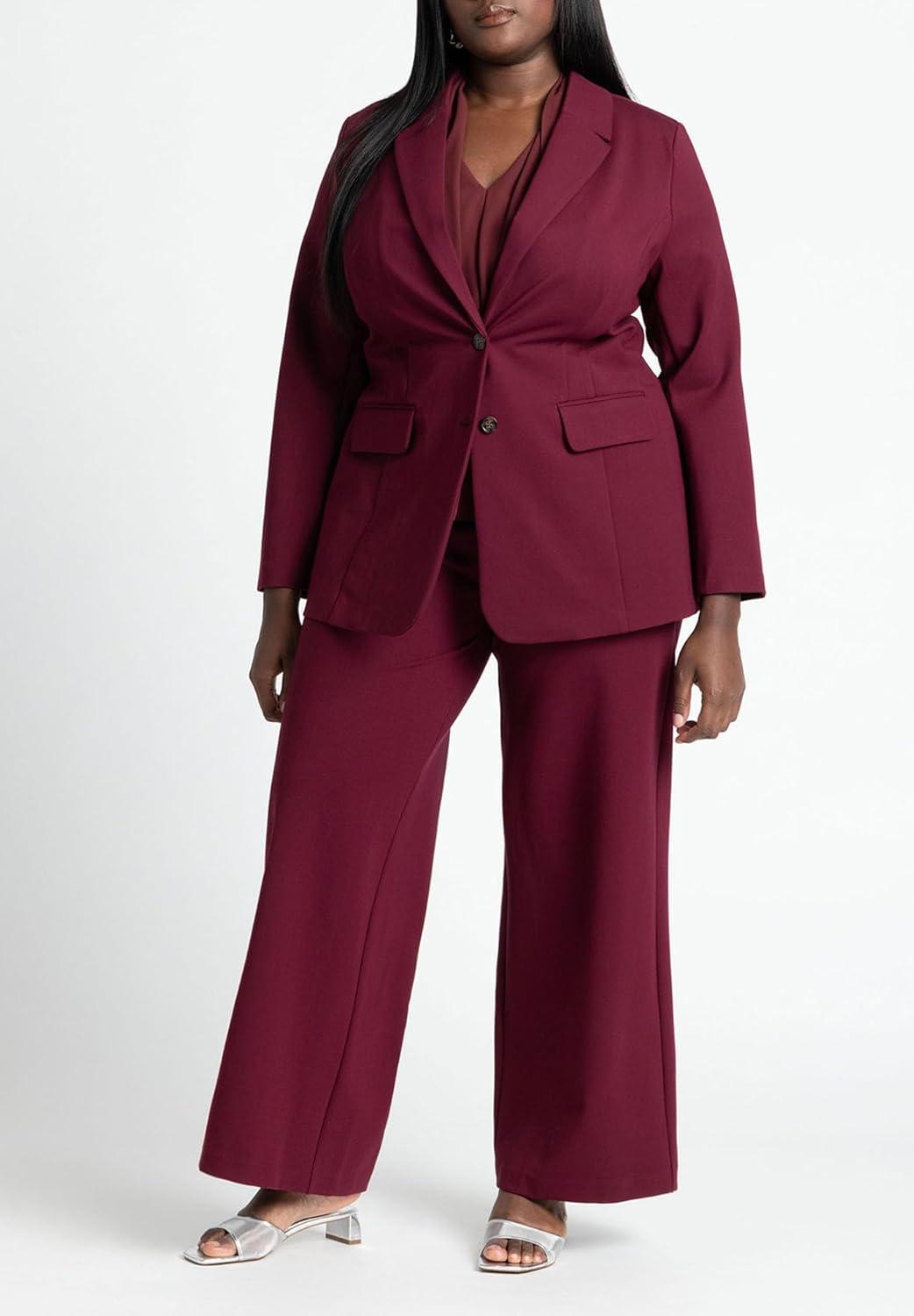imageELOQUII Womens Plus Size The Ultimate Stretch Wide Leg Work PantMaroon Banner