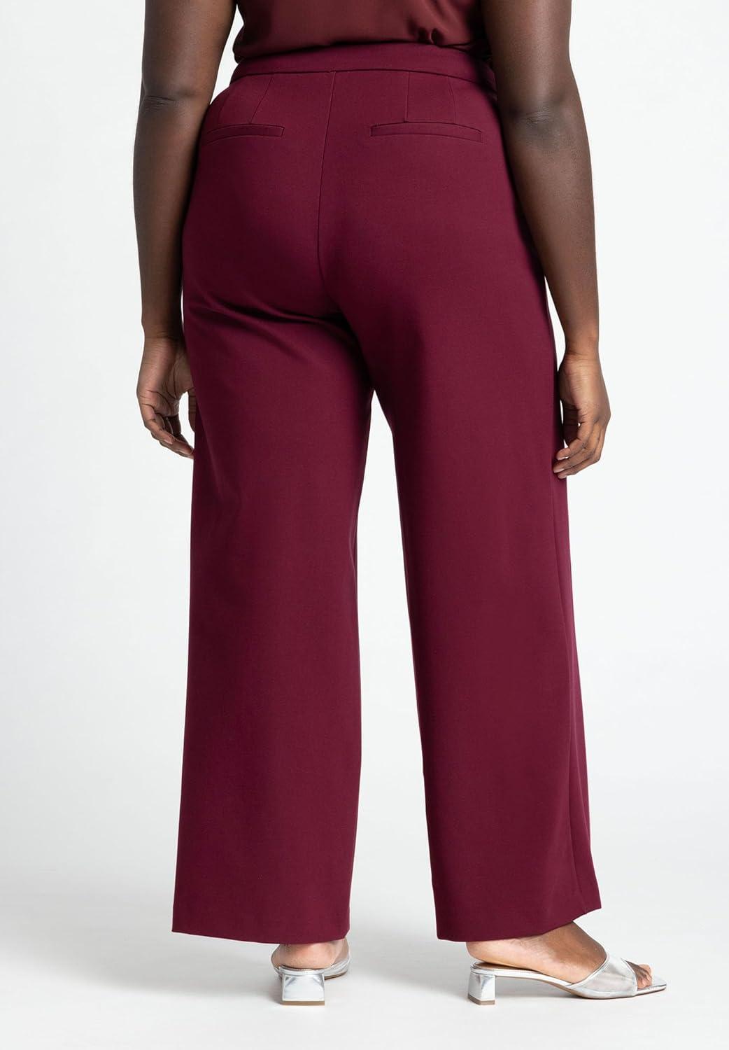 imageELOQUII Womens Plus Size The Ultimate Stretch Wide Leg Work PantMaroon Banner