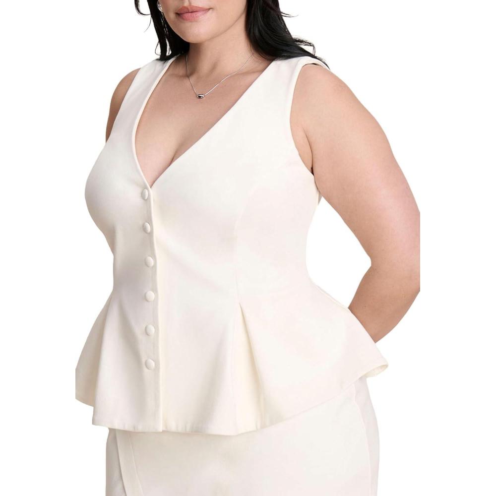 imageELOQUII Womens Plus Size Button Up Peplum VestJet Stream