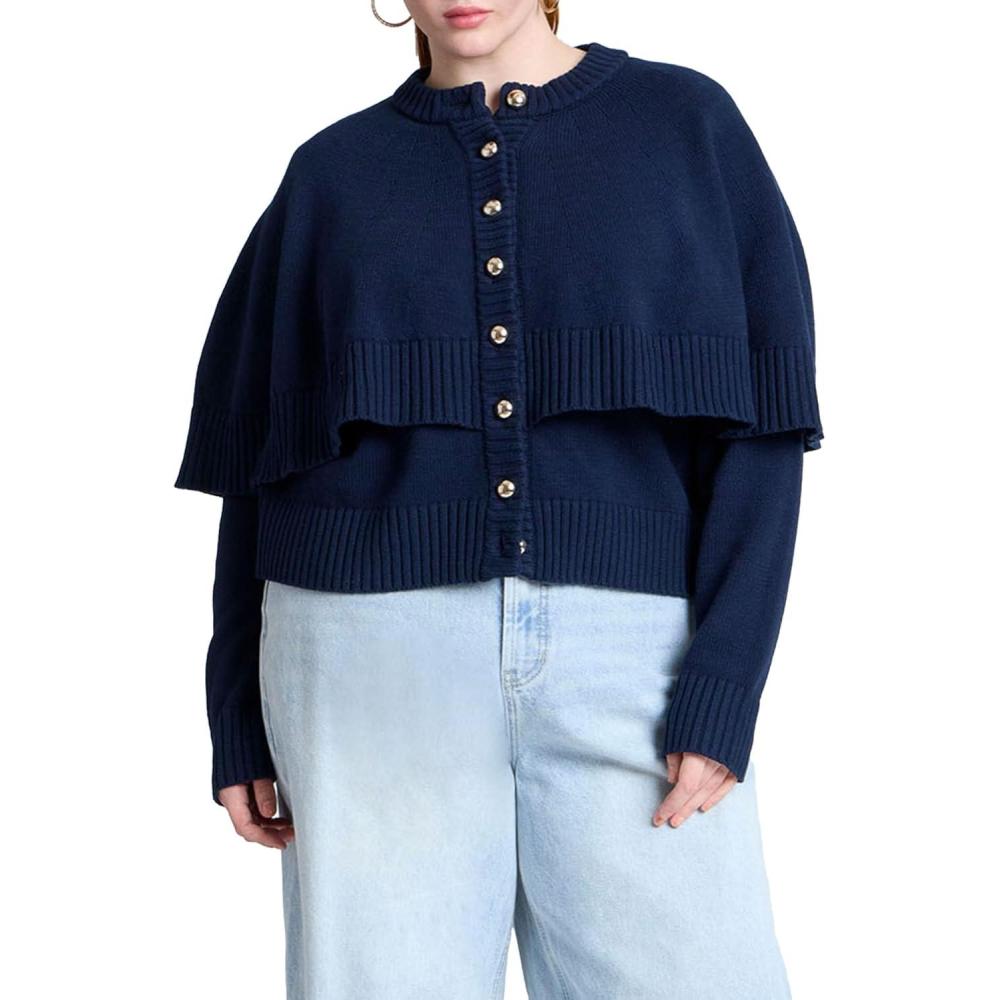 imageELOQUII Womens Plus Size Cape SweaterNavy