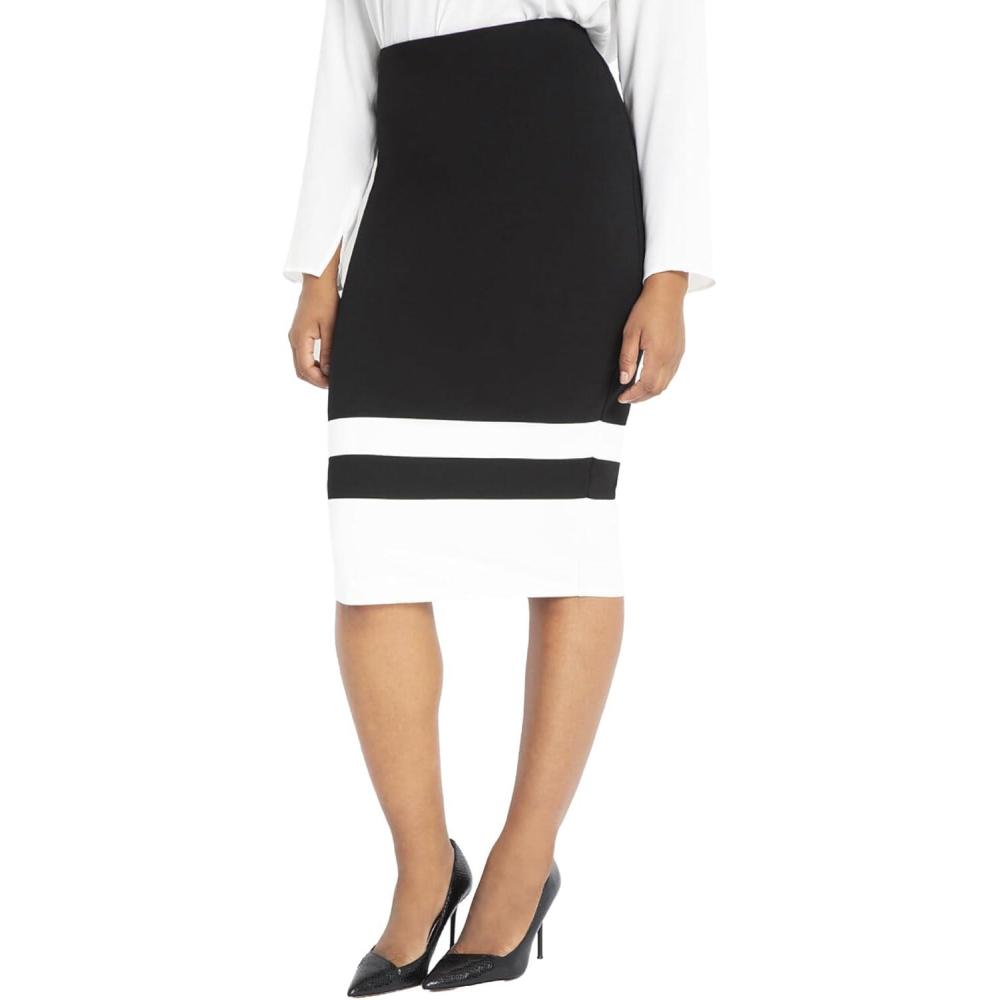 imageELOQUII Womens Plus Size Colorblock Column SkirtBlack White