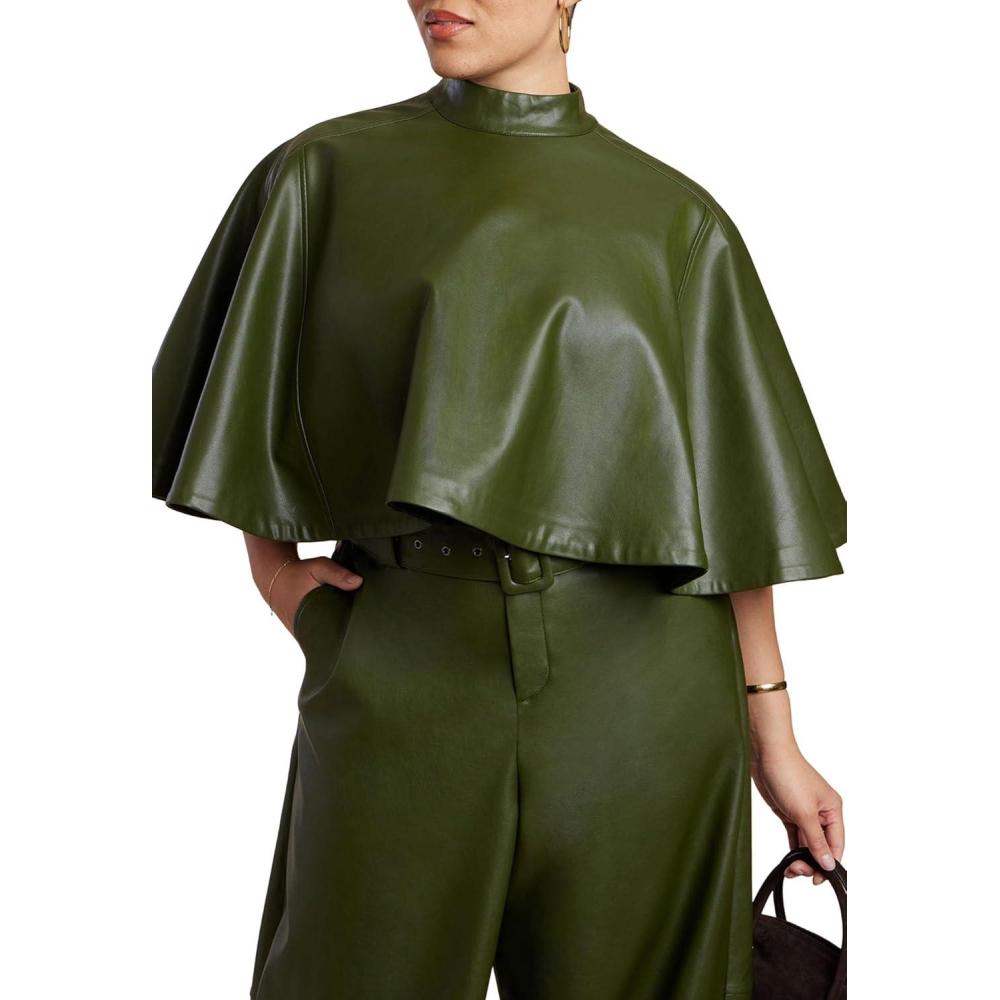 imageELOQUII Womens Plus Size Faux Leather Cape TopDark Forest Green