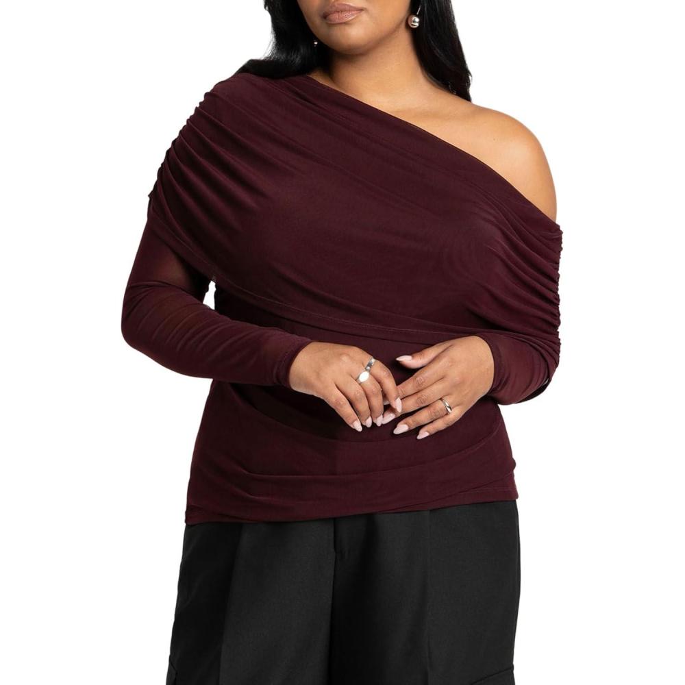 imageELOQUII Womens Plus Size Foldover Drape TopPort Royale