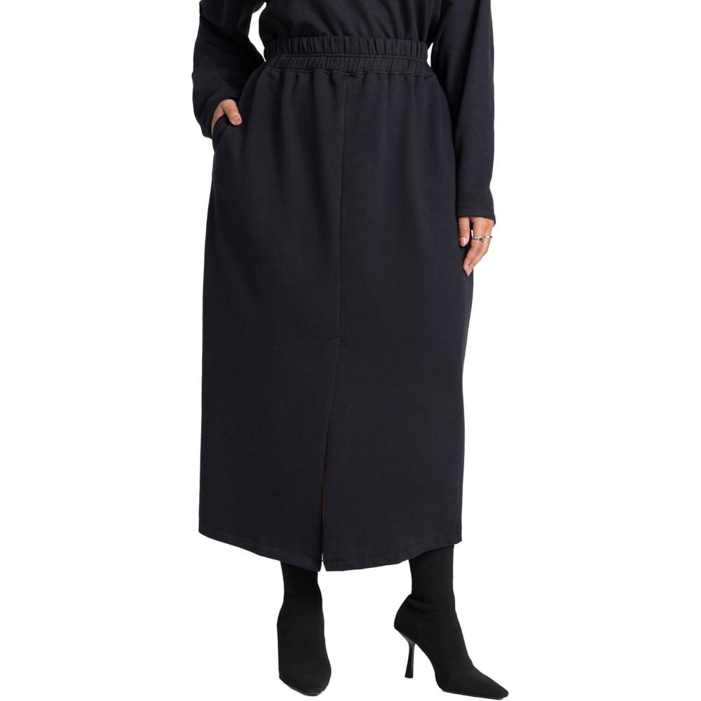 imageELOQUII Womens Plus Size Maxi French Terry SkirtBlack
