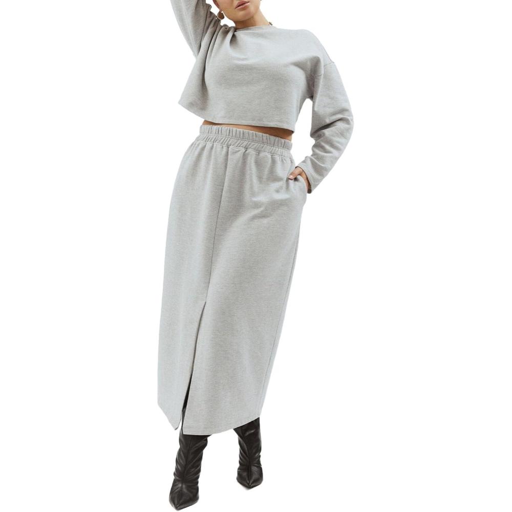 imageELOQUII Womens Plus Size Maxi French Terry SkirtGrey