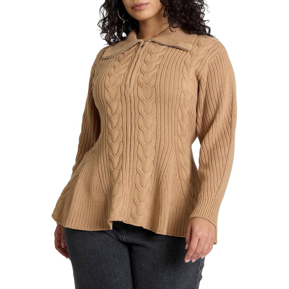 imageELOQUII Womens Plus Size Peplum Zipper SweaterCartouche
