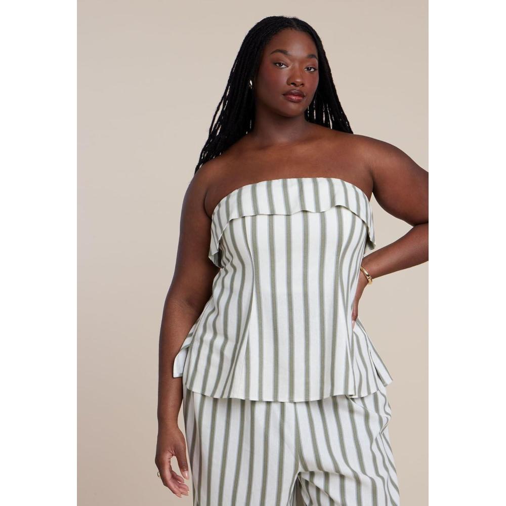 imageELOQUII Womens Plus Size Sleeveless Linen Top with Foldover