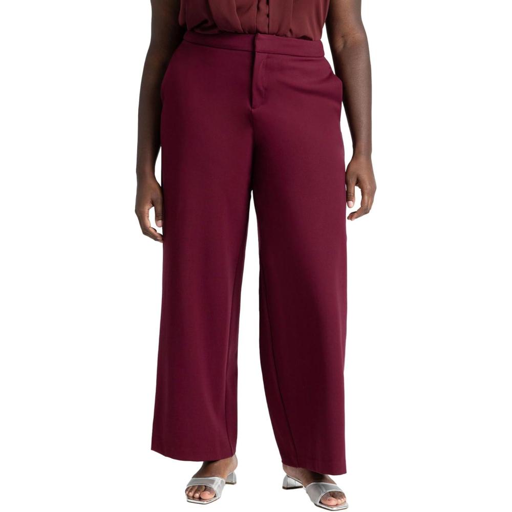 imageELOQUII Womens Plus Size The Ultimate Stretch Wide Leg Work PantMaroon Banner