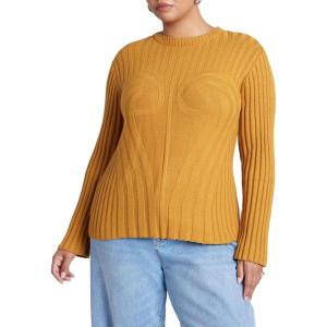 ELOQUII Women’s Plus Size Bust Stitch Sweater(Ochre)