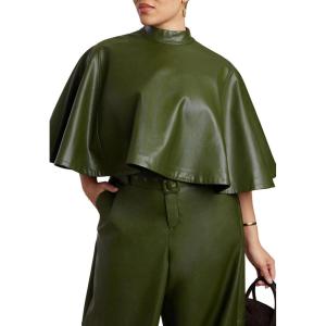 ELOQUII Women’s Plus Size Faux Leather Cape Top(Dark Forest Green)