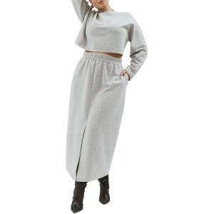 ELOQUII Women’s Plus Size Maxi French Terry Skirt(Grey)