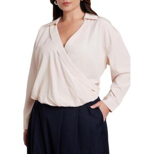 ELOQUII Women’s Plus Size Surplice Collared Top(Peach Powder)