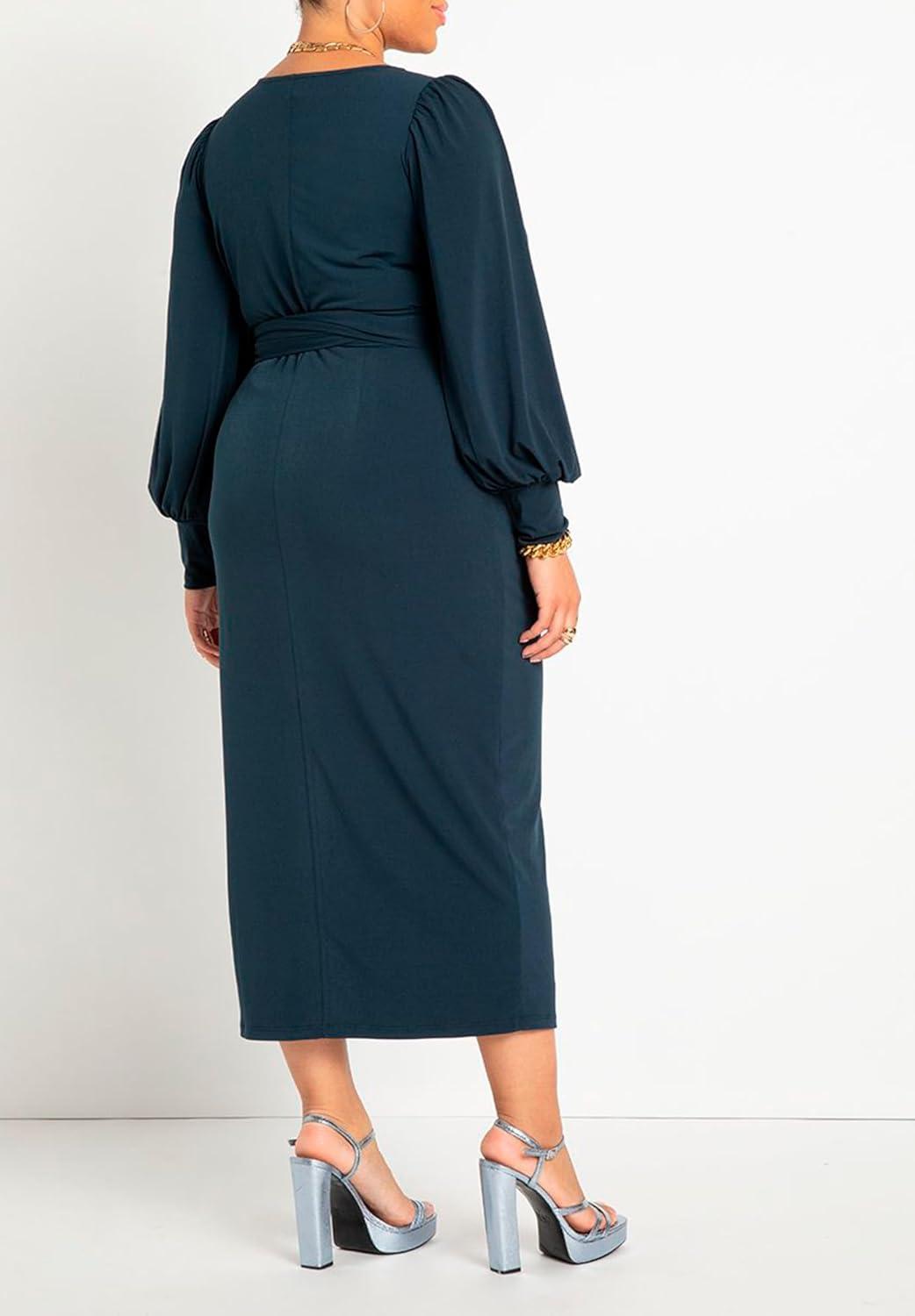 imageELOQUII Womens Plus Size Cross Front Midi DressCarbon