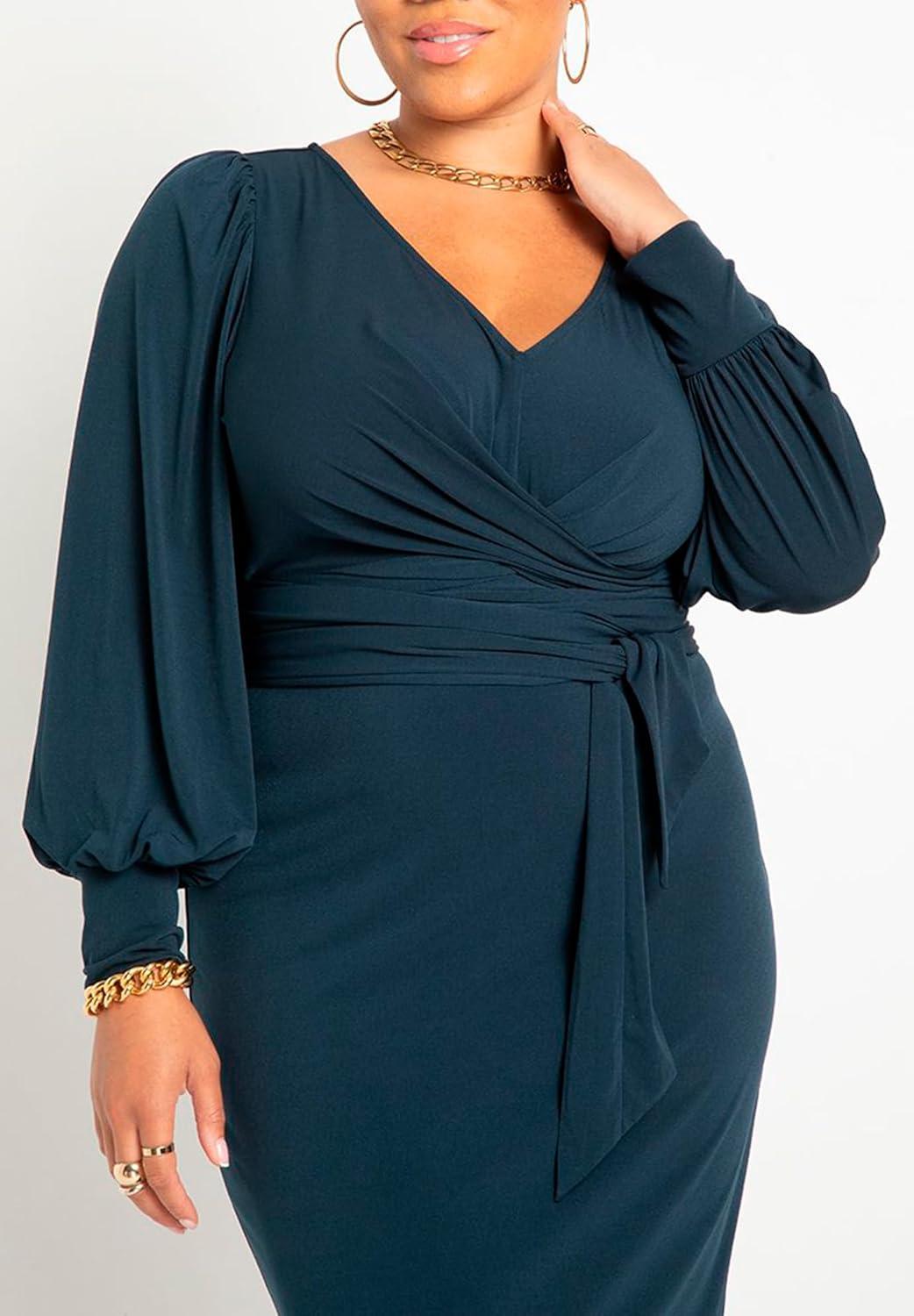 imageELOQUII Womens Plus Size Cross Front Midi DressCarbon