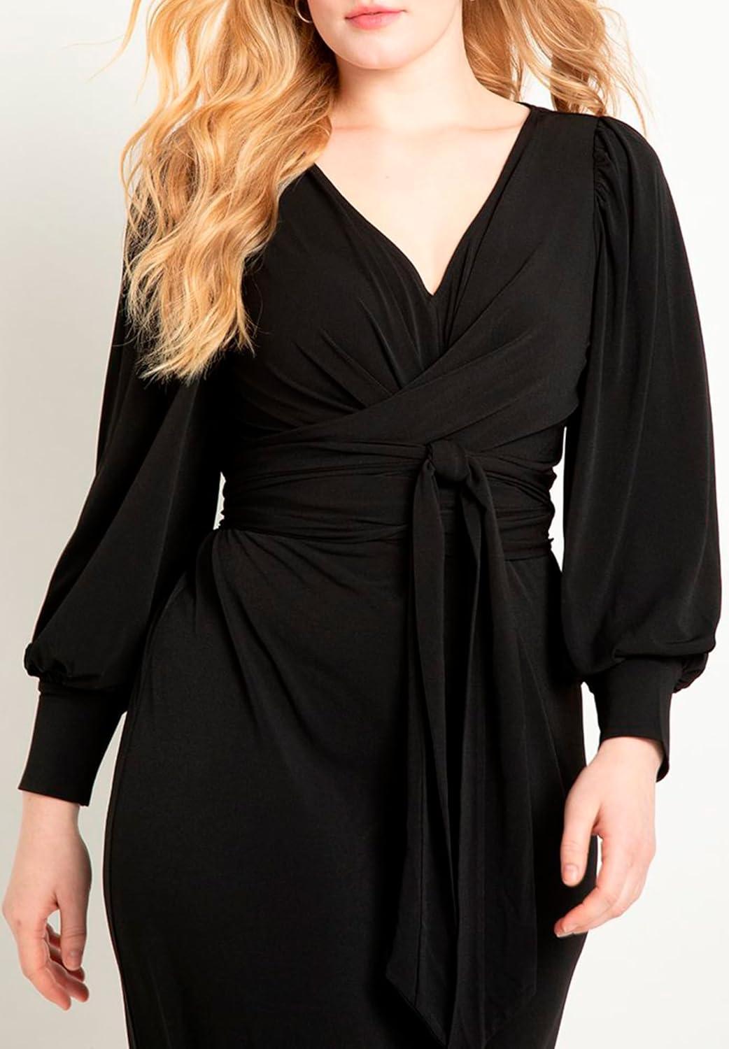 imageELOQUII Womens Plus Size Cross Front Midi DressTotally Black