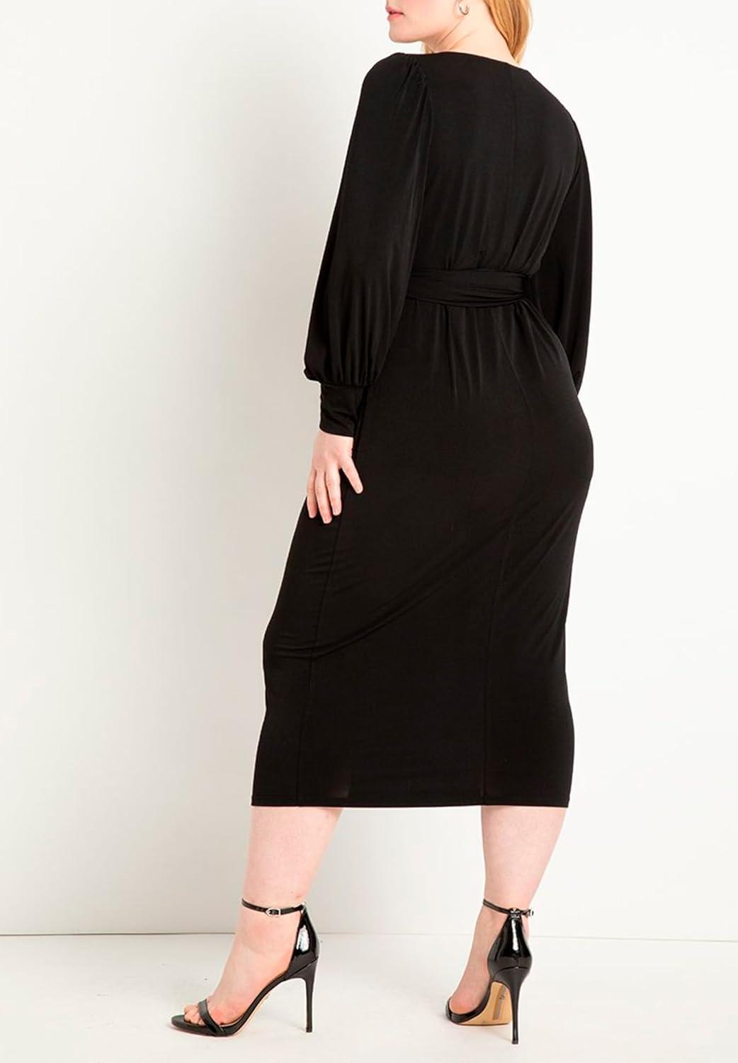 imageELOQUII Womens Plus Size Cross Front Midi DressTotally Black