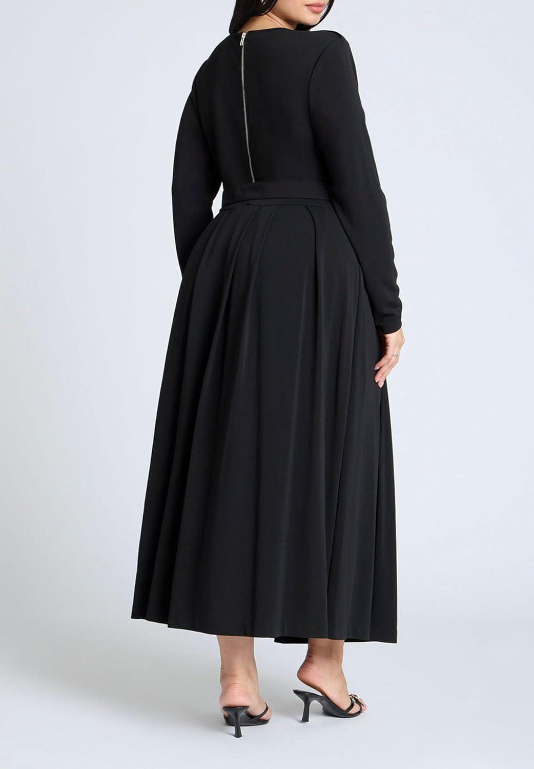 imageELOQUII Womens Plus Size Eupalette Dress with PleatsBlack Onyx