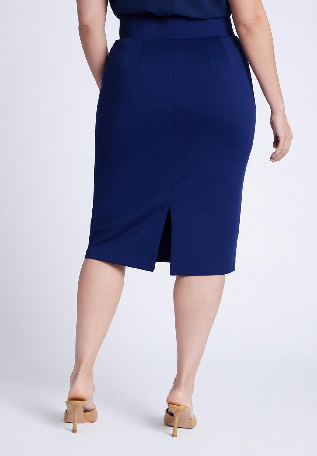imageELOQUII Womens Plus Size Neoprene Pencil SkirtNavy