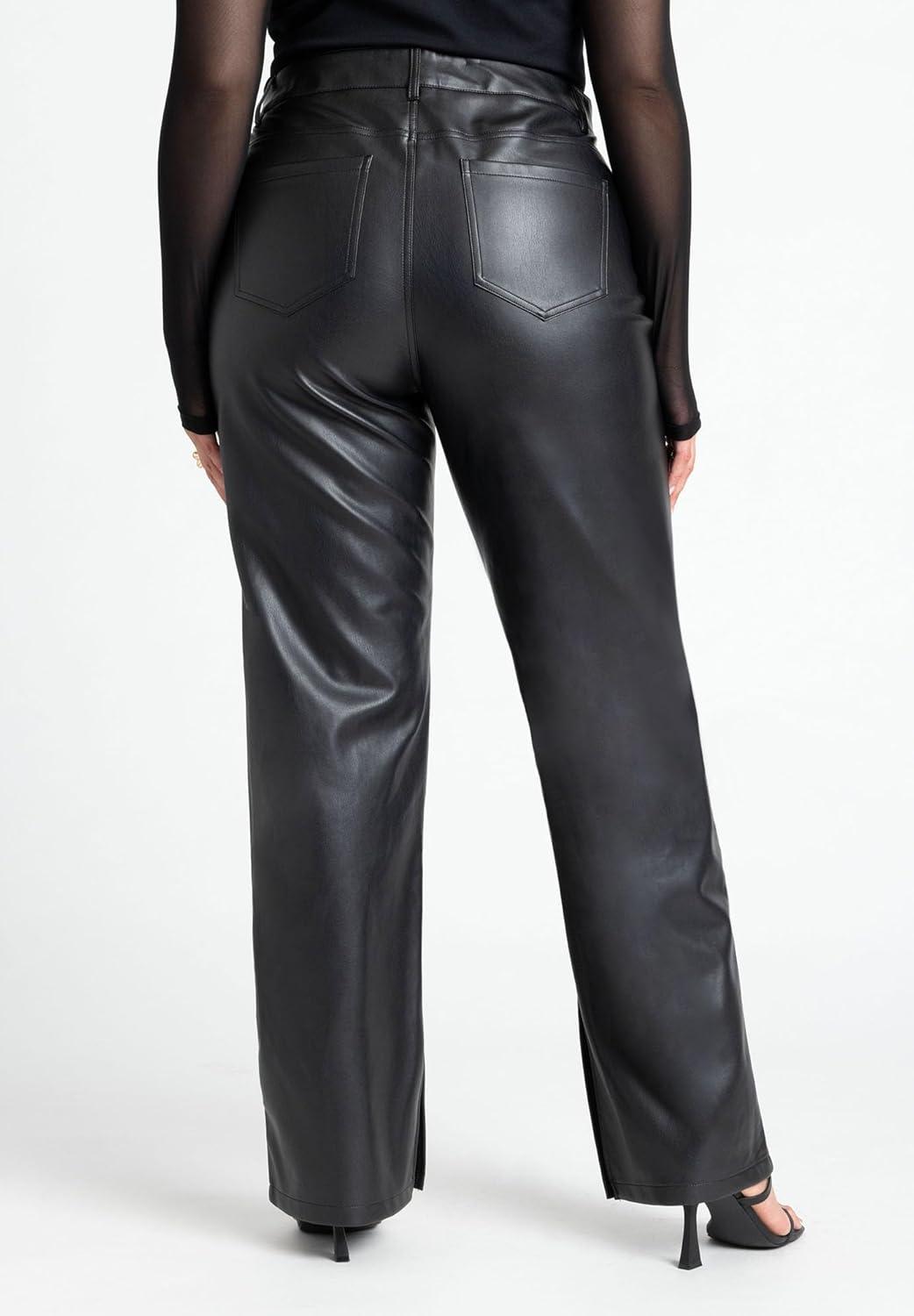 imageELOQUII Womens Plus Size Slit Hem Faux Leather PantBlack Onyx