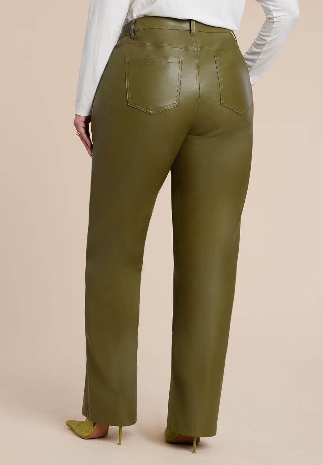 imageELOQUII Womens Plus Size Slit Hem Faux Leather PantBurnt Olive