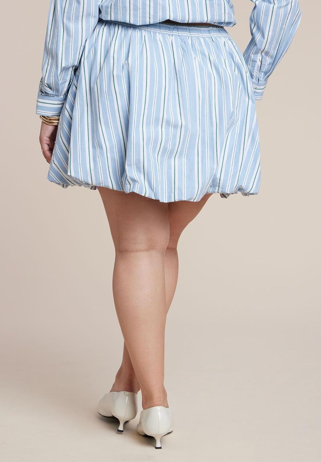 imageELOQUII Womens Plus Size Striped Bubble Mini SkirtPool Stripe