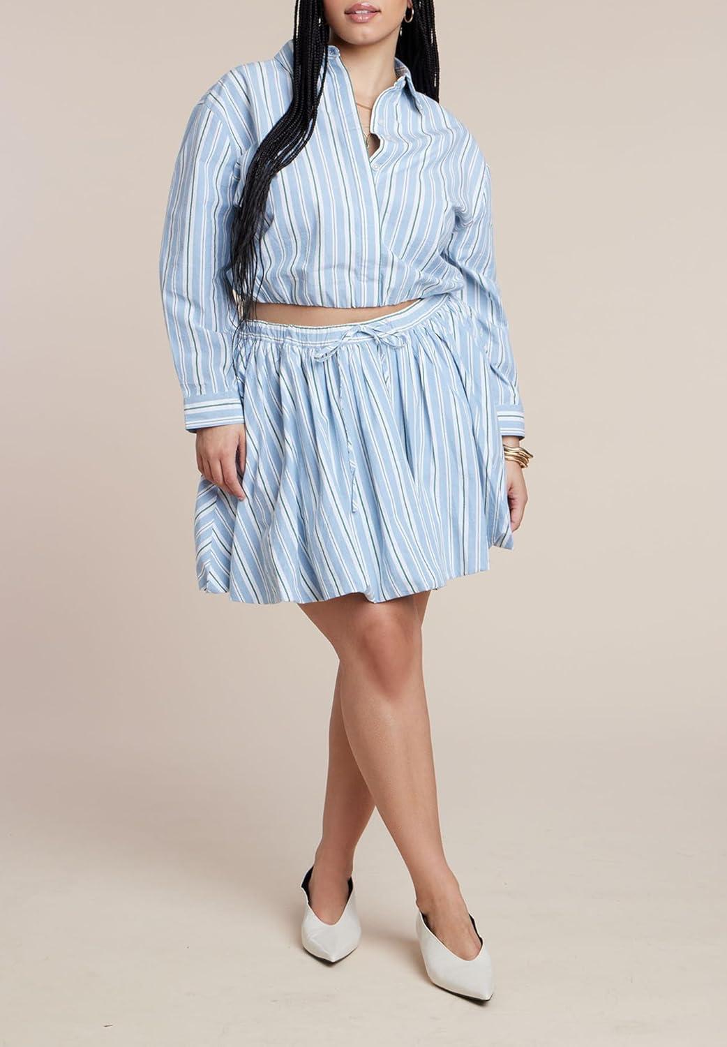imageELOQUII Womens Plus Size Striped Bubble Mini SkirtPool Stripe
