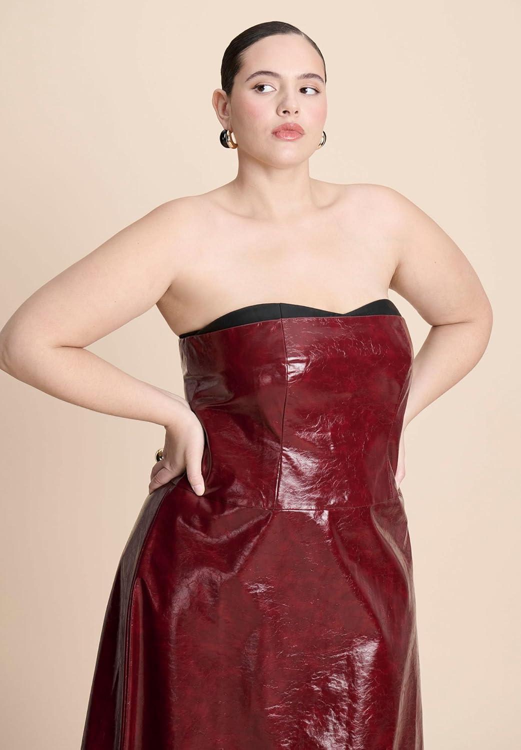 imageELOQUII Womens Plus Size Textured Faux Leather Dress with Cup DetailPomegranate