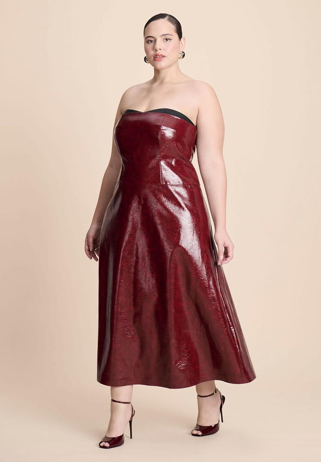imageELOQUII Womens Plus Size Textured Faux Leather Dress with Cup DetailPomegranate