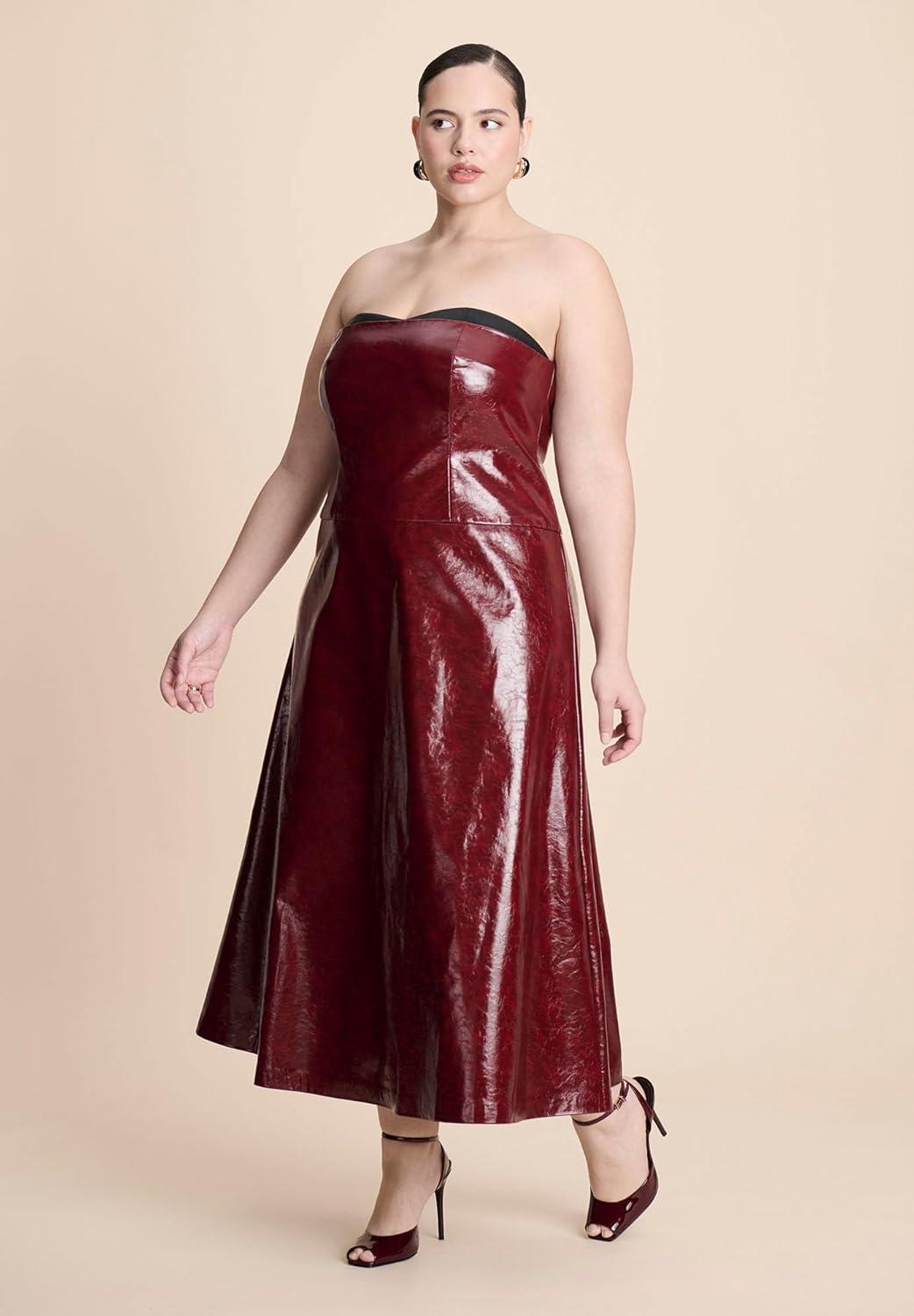 imageELOQUII Womens Plus Size Textured Faux Leather Dress with Cup DetailPomegranate