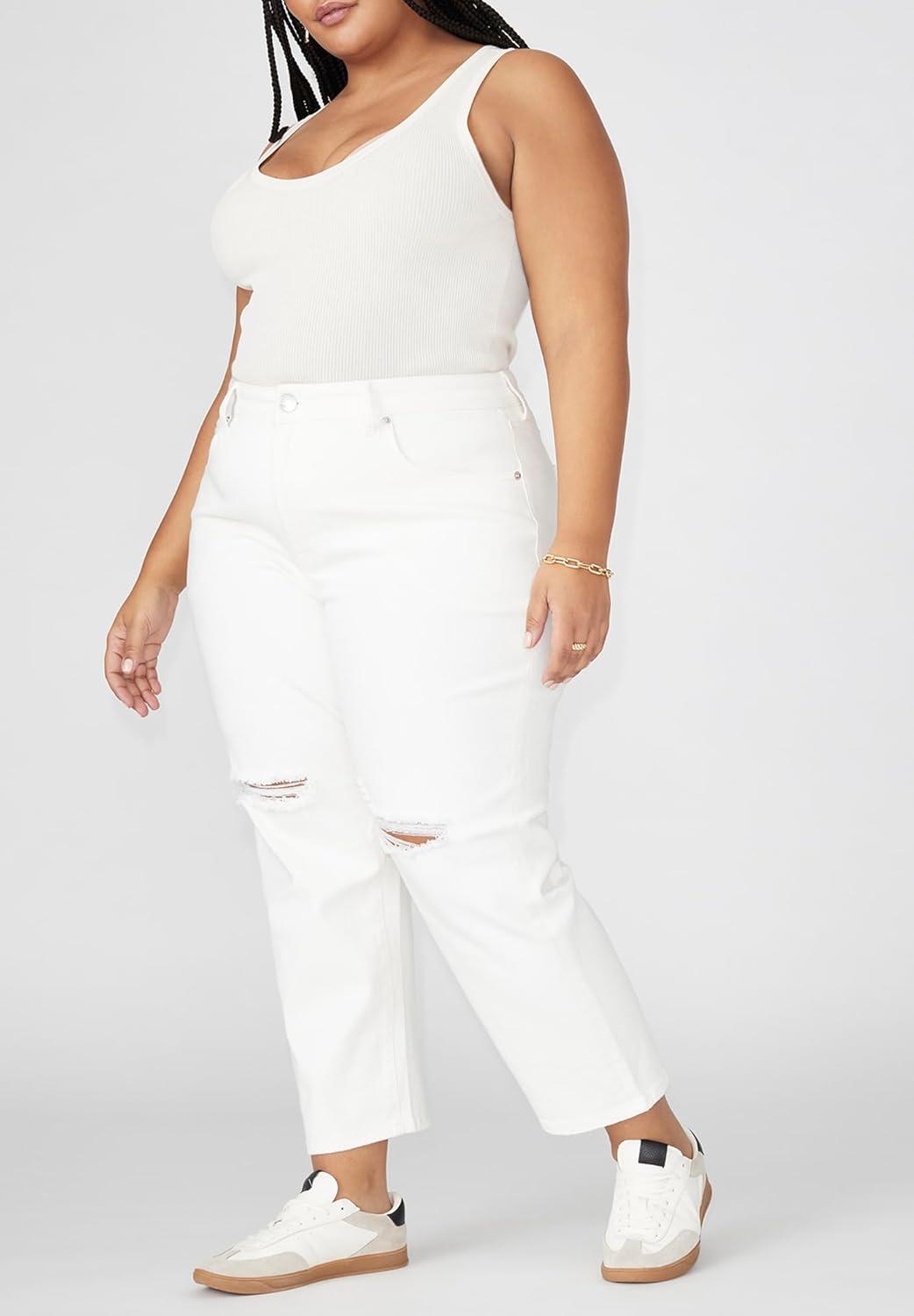 imageELOQUII Womens Plus Size The Naomi Comfort Stretch Straight Leg Jean CropWhite