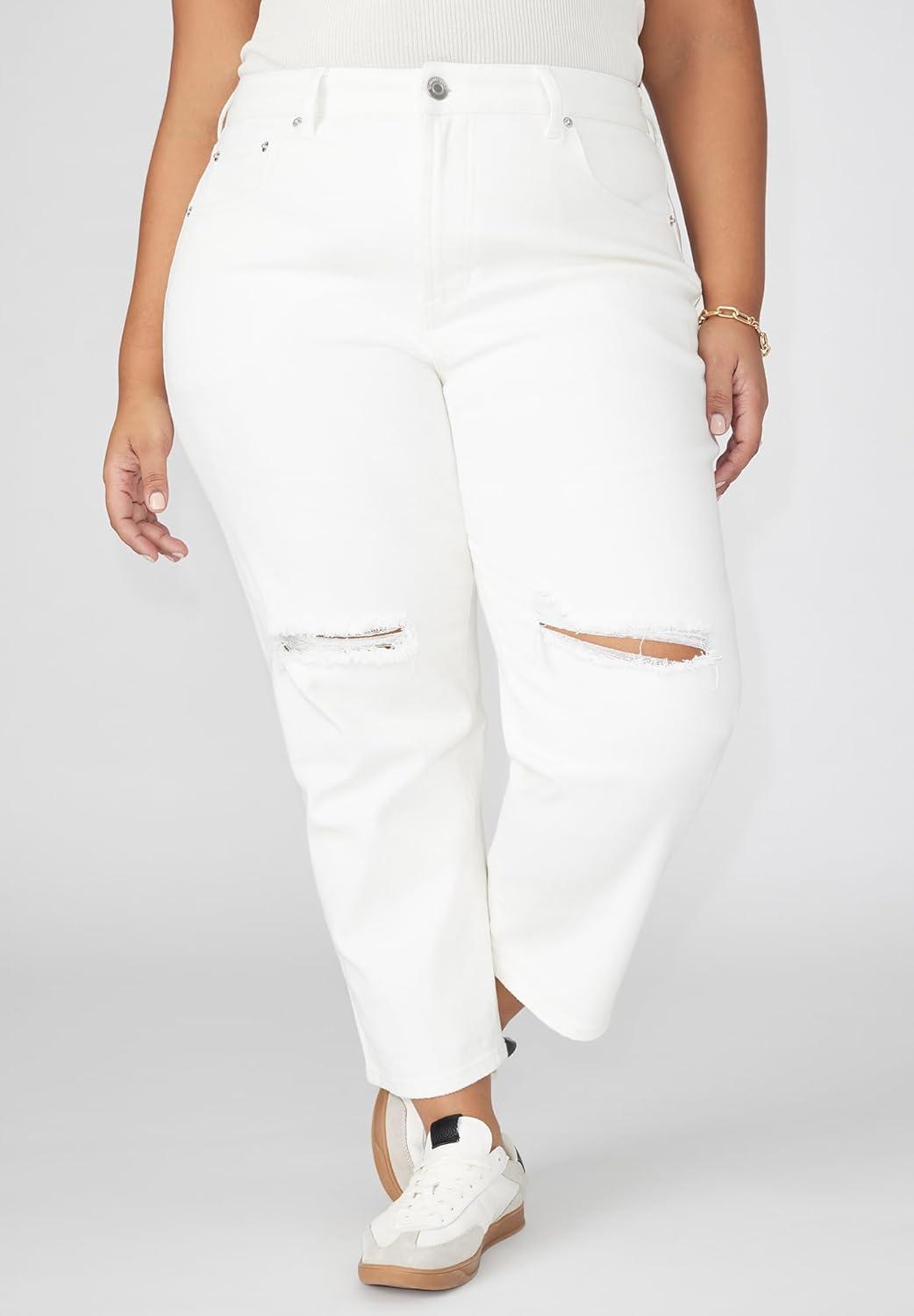 imageELOQUII Womens Plus Size The Naomi Comfort Stretch Straight Leg Jean CropWhite