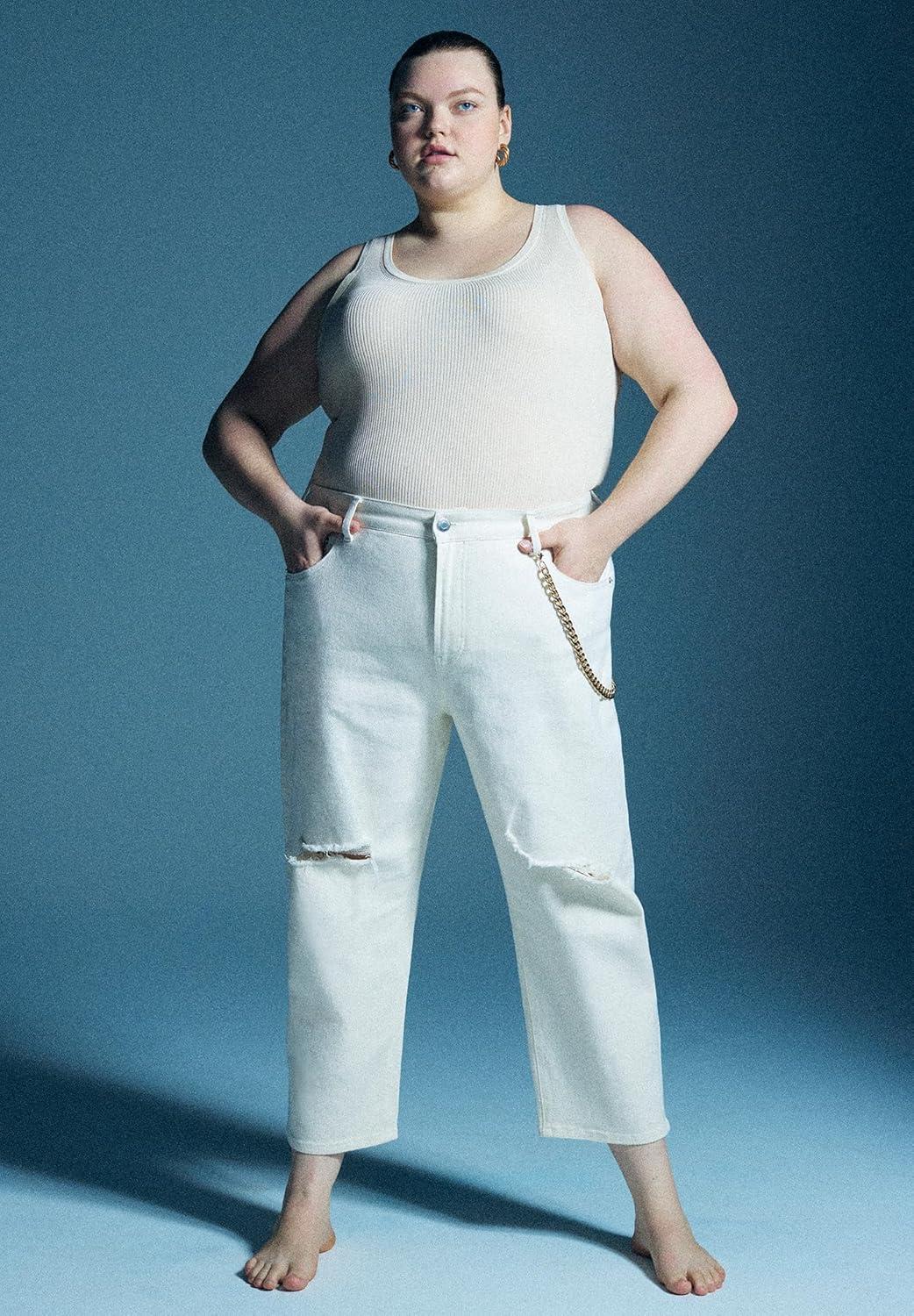imageELOQUII Womens Plus Size The Naomi Comfort Stretch Straight Leg Jean CropWhite